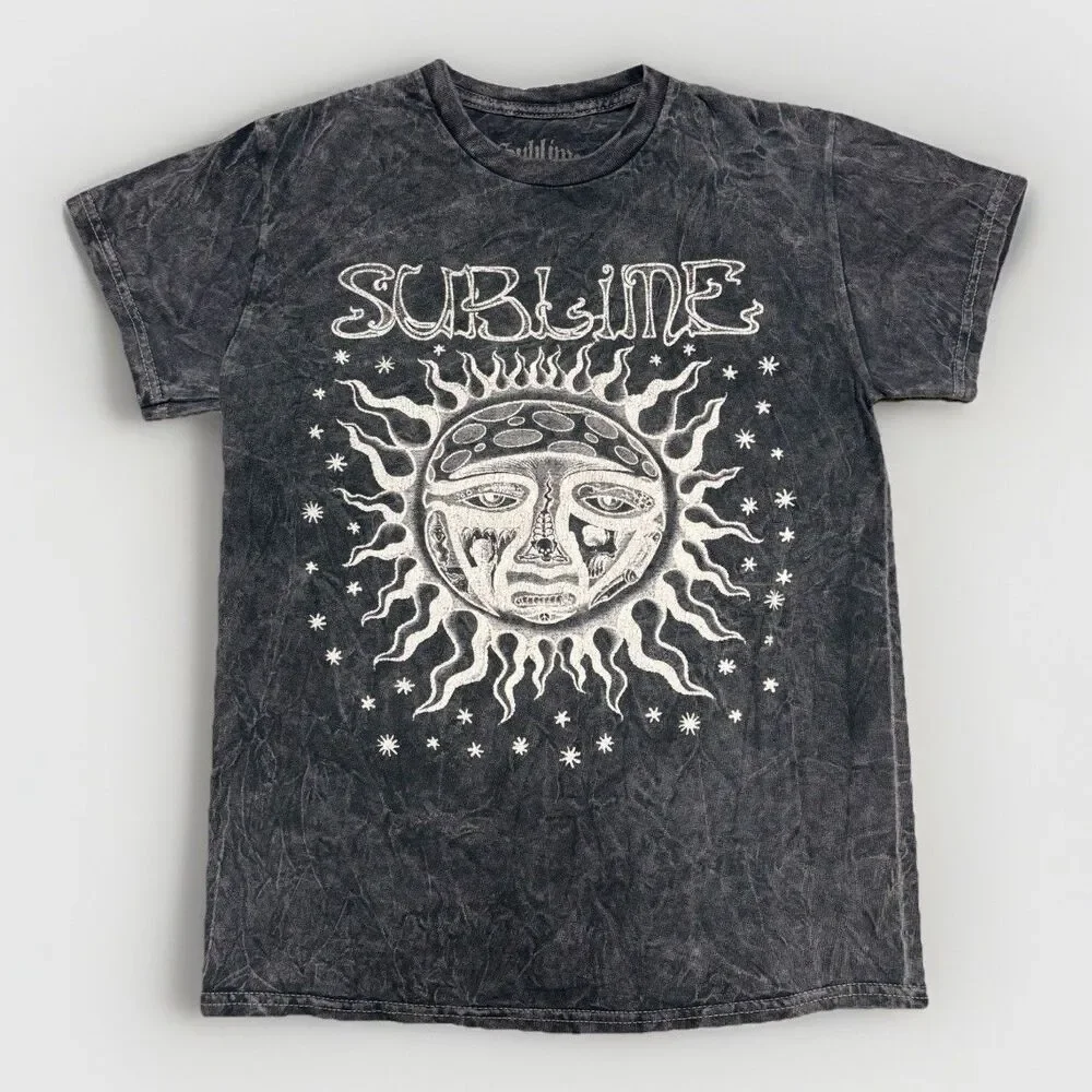 Sublime Sun Face Band Tee Acid Wash Black Graphic T Shirt Grunge Goth Size Small